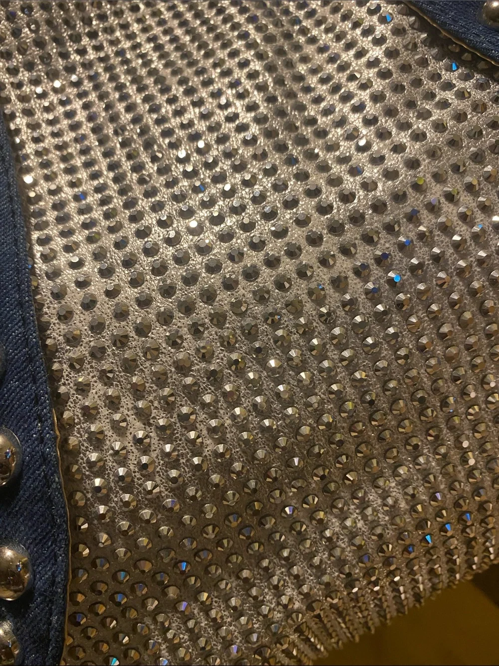 Studded Blue & White Shoulder Bag with Crystal Front